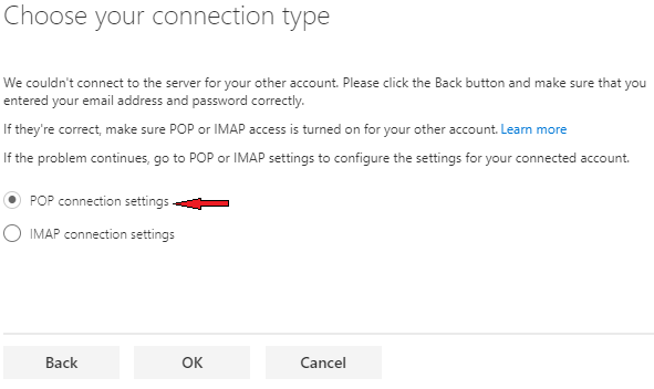 select POP, Click ok